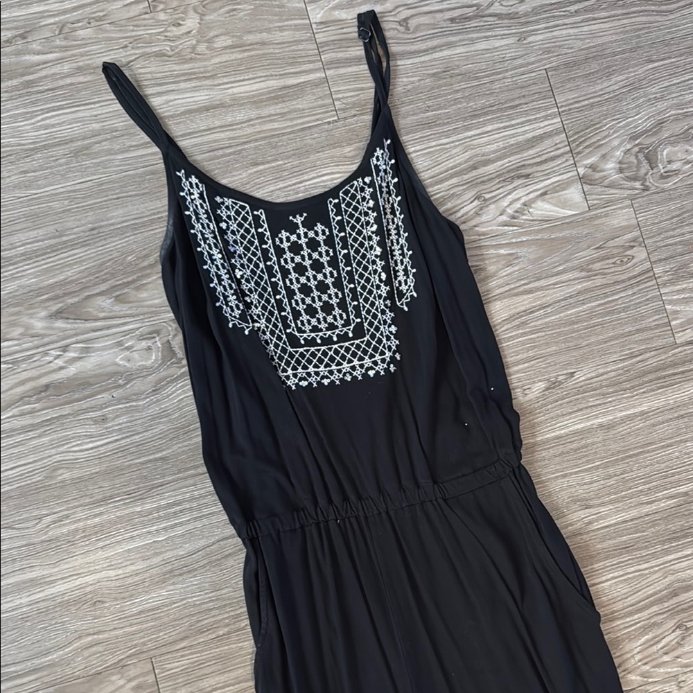 Forever 21 Black Dress with White Embroidery